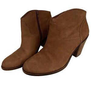 Lucky Brand Brown Leather Heeled Ankle Booties‎ Western Style Size 10 Women EUC